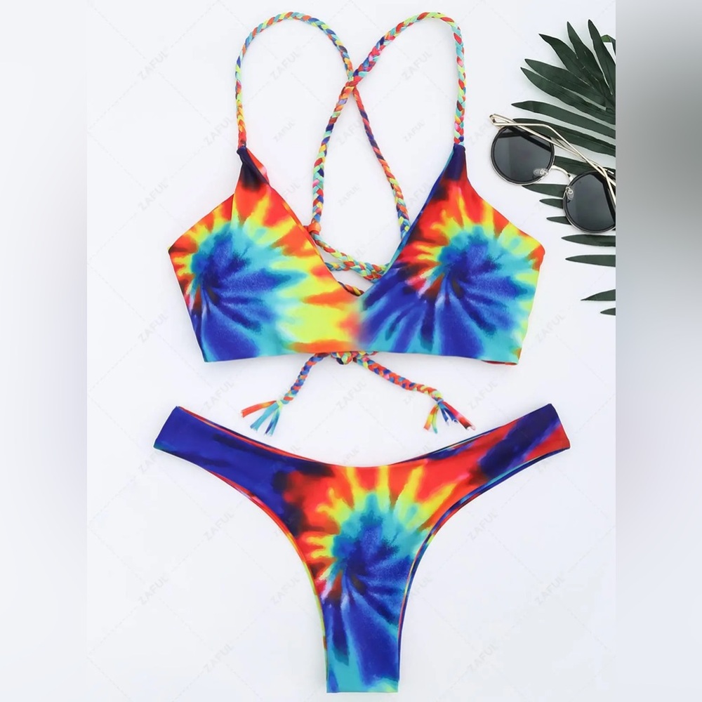 Tie Dye Braided Criss Cross Bikini Set